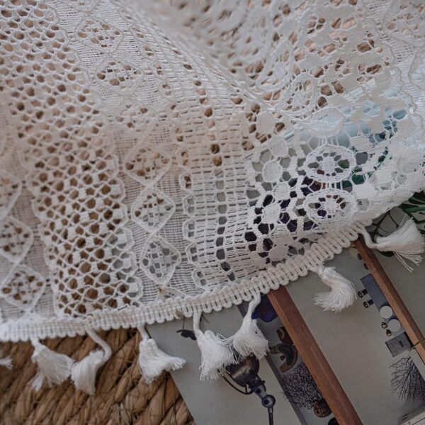 Boho Sheer Curtain Valance: Crochet Lace with Handmade Tassels for Farmhouse Style - Image 6