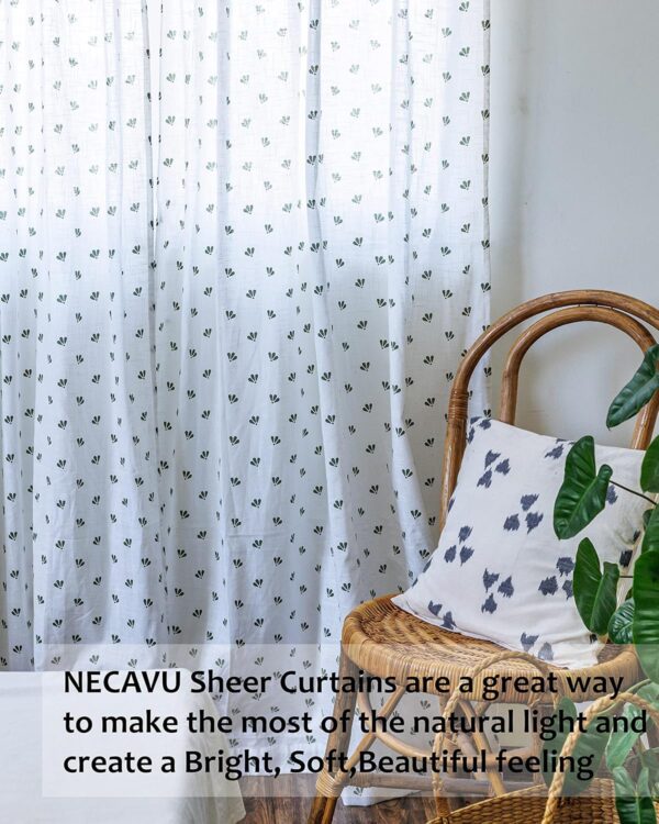 Elegant 7 Feet Cotton Sheer Door Curtains with Green Petals - Set of 2 - Image 3