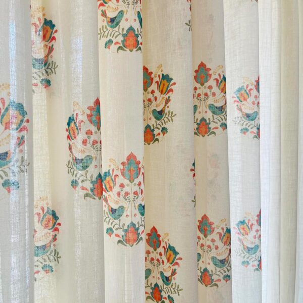 Elegant Green Sparrows Linen Textured Sheer Curtains for Light Filtering Decor - Image 4