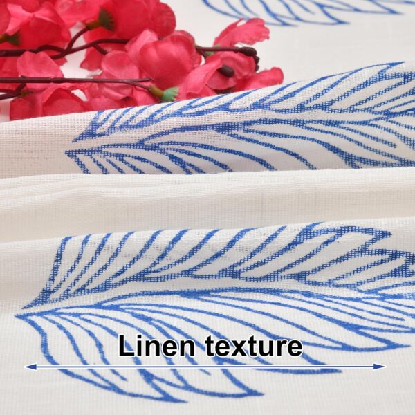 Stylish Cotton Linen Door Curtains with Steel Eyelet Rings - New Blue Leaf - Image 4