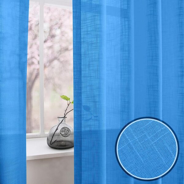 Cotton Linen Solid Door Curtain Set in Carolina Blue with Eyelet Rings - Image 5