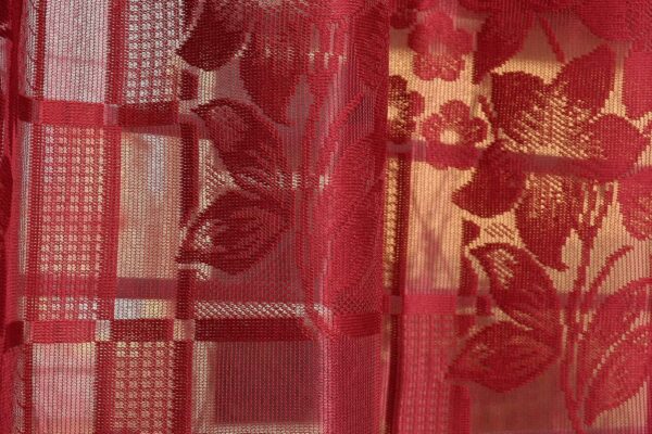 Elegant Maroon Floral Semi Sheer Curtains for Windows - Set of 2 - Image 3