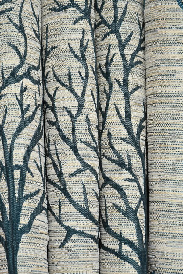 Aqua Floral Room Darkening Curtains - 7 Feet Premium Jacquard Jute Design - Image 2