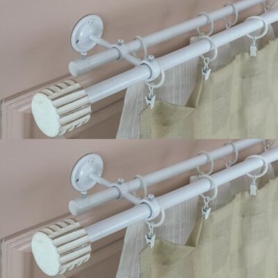 Adjustable Double Curtain Rod Set for Windows and Doors – White Distressed Finish