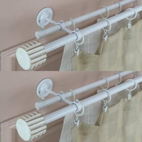 Adjustable Double Curtain Rod Set for Windows and Doors - White Distressed Finish