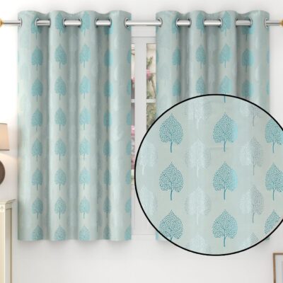 Aqua Semi Blackout Curtains – Betel Leaf Design for Stylish Home Decor