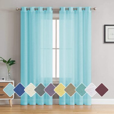 Aqua Sheer Door Curtains Set of 2 – 7 Feet Long Parda