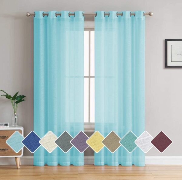 Aqua Sheer Door Curtains Set of 2 - 7 Feet Long Parda