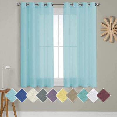 Aqua Sheer Window Curtains Set for Elegant Home Decor – 5 Feet Long