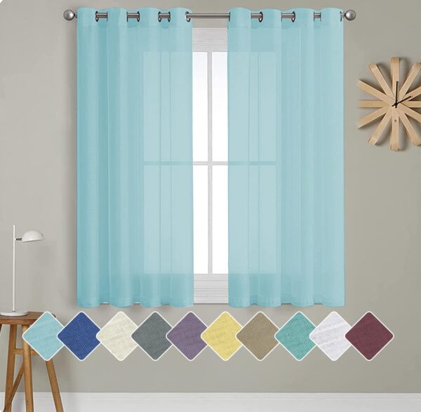 Aqua Sheer Window Curtains Set for Elegant Home Decor - 5 Feet Long