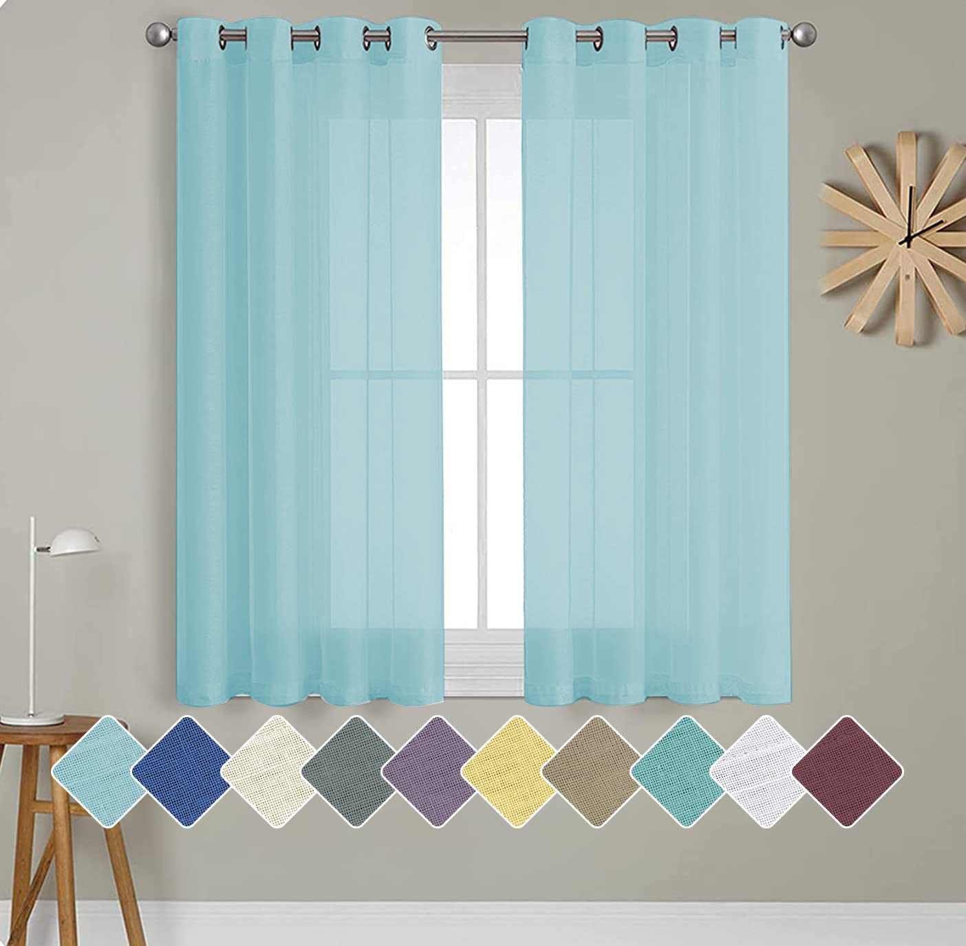 Elegant Aqua Sheer Window Curtains Set: Elevate Your Home Decor Effortlessly