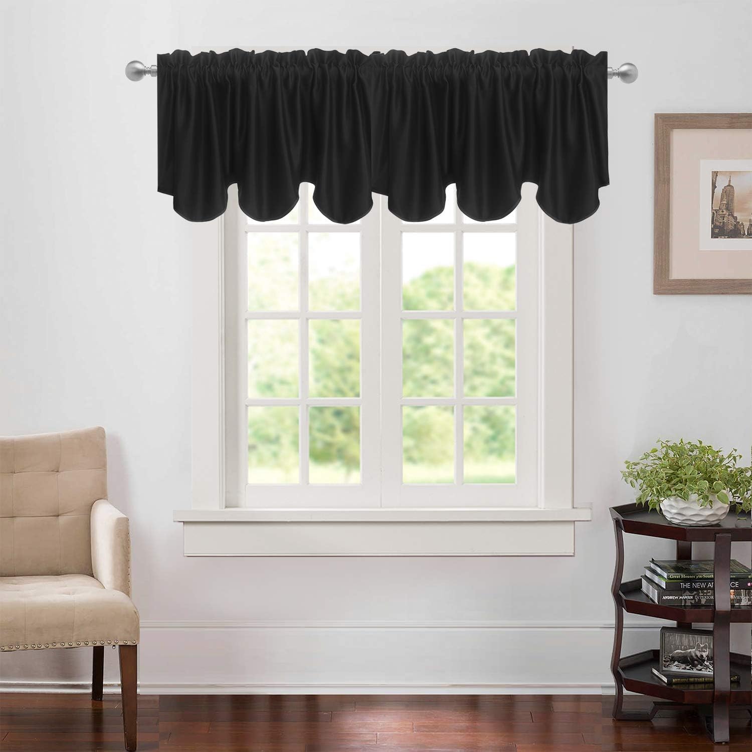 Elegant Aquazolax Blackout Scalloped Valance Curtains in Chic Black Design