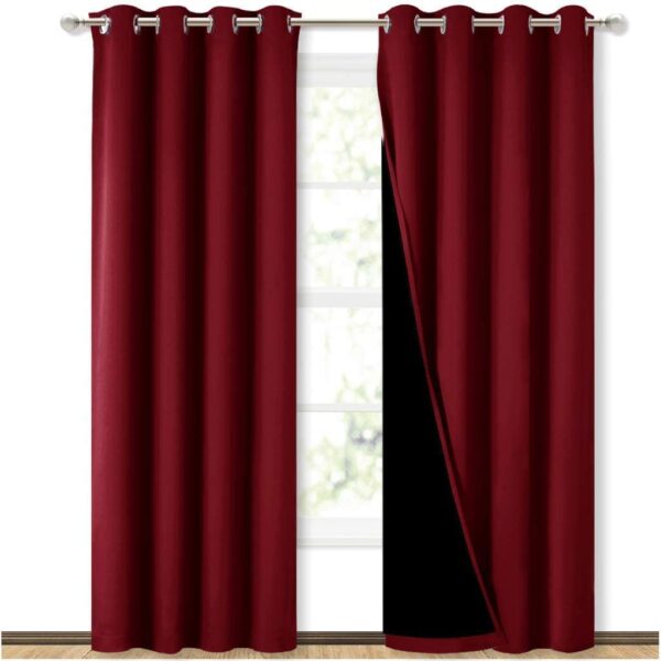 BFAM 100% Blackout Curtains - Soundproof Maroon Drapes for Ultimate Room Darkening