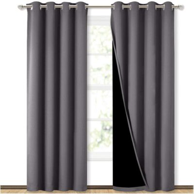 BFAM 100% Blackout Curtains for Bedroom – Soundproof Dark Grey Drapes