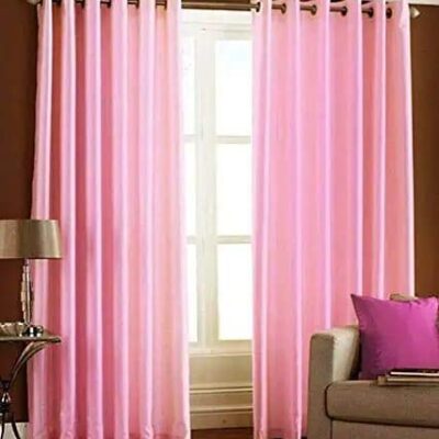 Beautiful 7 Feet Pink Polyester Curtains: Set of 2 Heavy Quality Doors