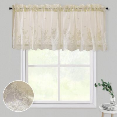 Beige Sheer Lace Curtain Valances for Vintage-Style Window Decor Beige Sheer Lace Curtain Valances for Vintage-Style Window Decor