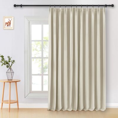 Beige Thermal Insulated Blackout Patio Door Curtain Panel for Traverse Rod