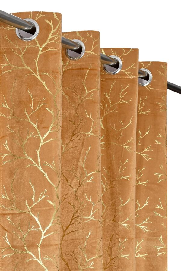 Beige Velvet Room Darkening Curtains - 7 Feet, Pack of 2 Panels