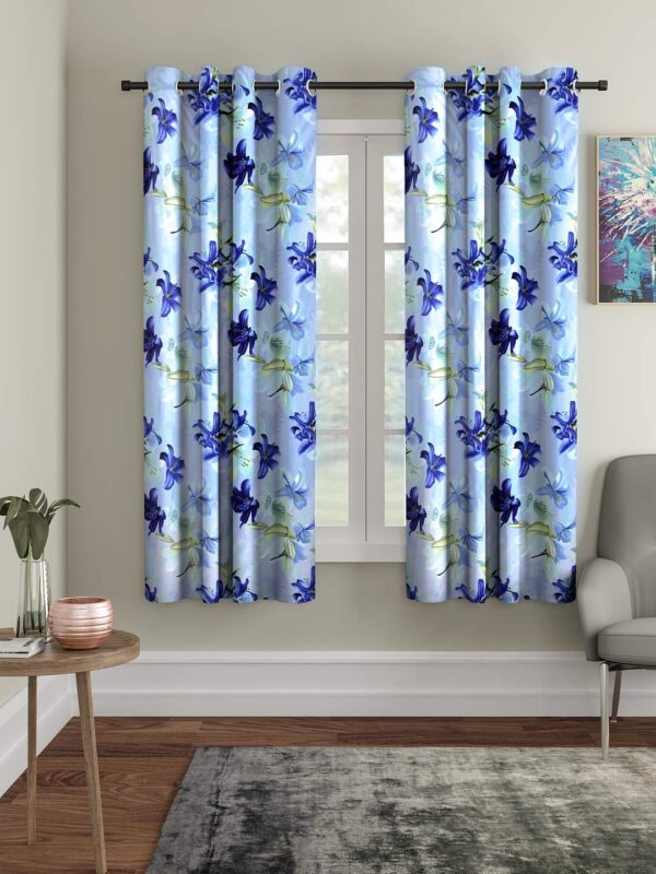 Blue 3D Flower Eyelet Polyester Curtains - Elegant Home Decor Upgrade