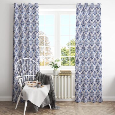 Blue Ikkat 9 Feet Cotton Curtains for Stylish Bedroom Decoration – Pack of 2