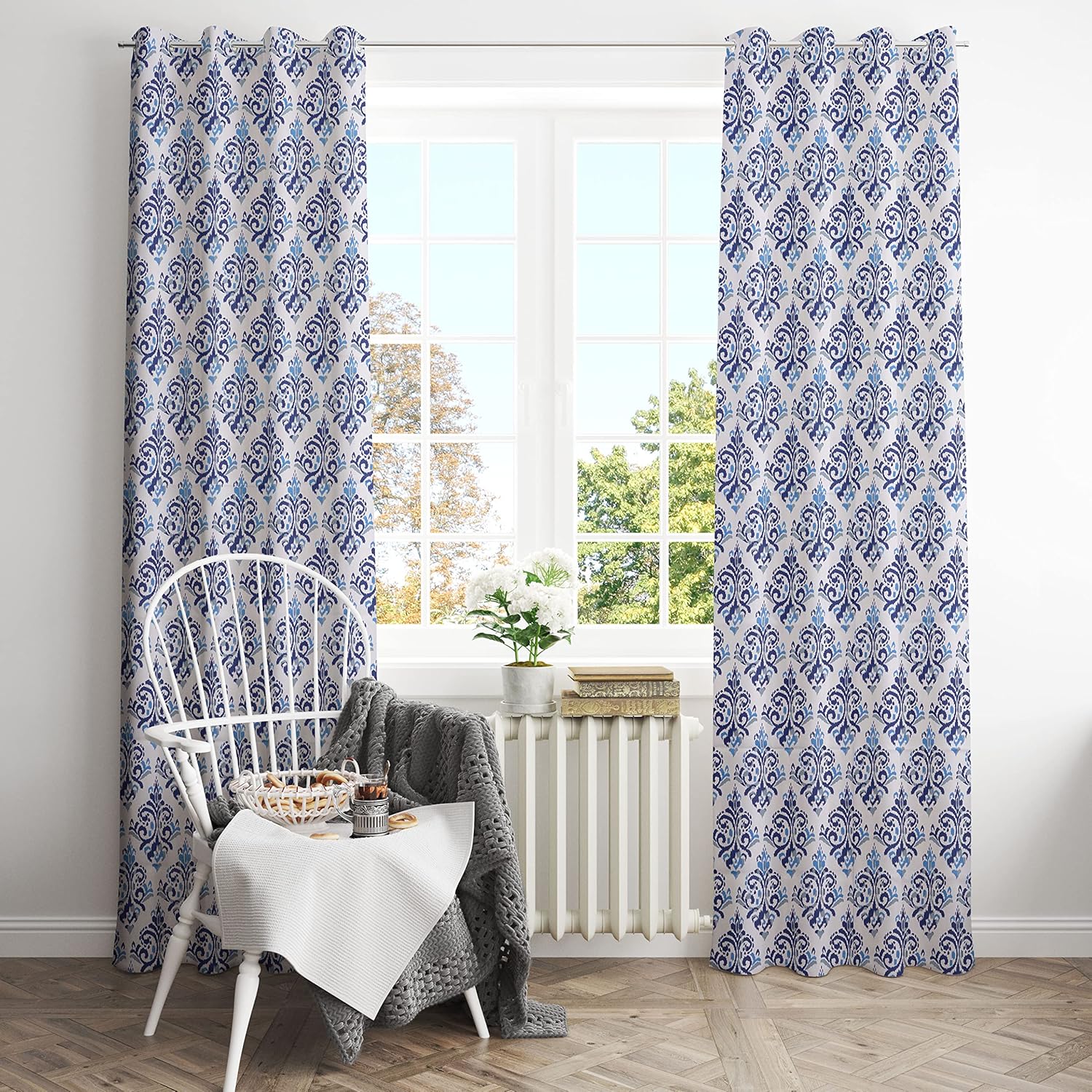 Transform Your Space with Blue Ikkat 9 Feet Cotton Curtains – Pack of 2