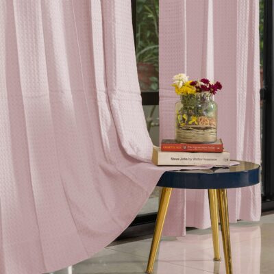 Blush Pink 100% Cotton Waffle Weave Curtains – 8 Ft Room Darkening Set