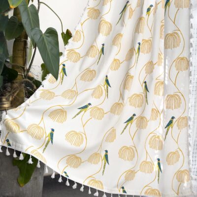 Bohemian Tasseled Parrot Print Cotton Curtains – Room Darkening Window Decor