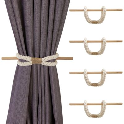 Boho Curtain Tiebacks: Handmade Braided Natural Rope Holdbacks Set of 4