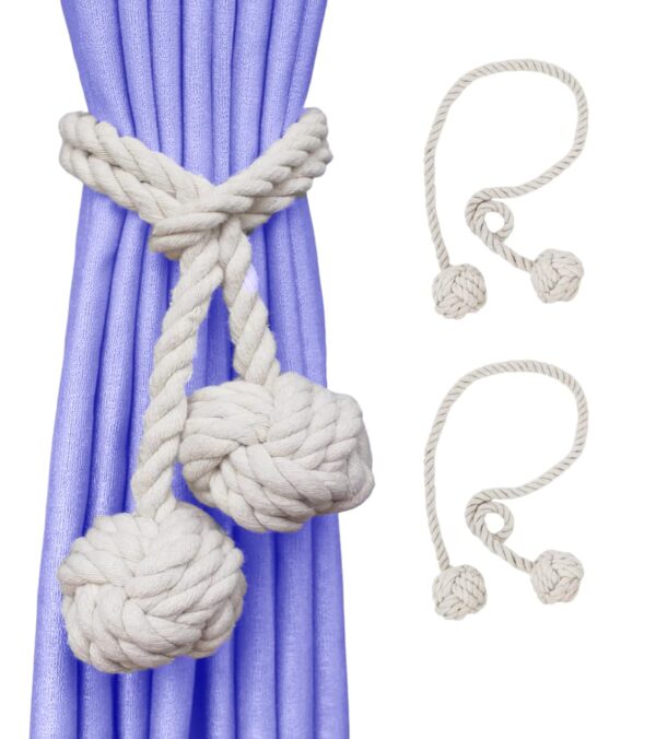 Boho Curtain Tiebacks: Natural Cotton Rope, No Drill, Unique Design