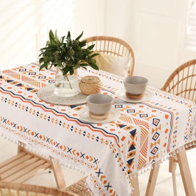 Boho Orange Cotton Dining Table Cover for 6 Seater Home Decor