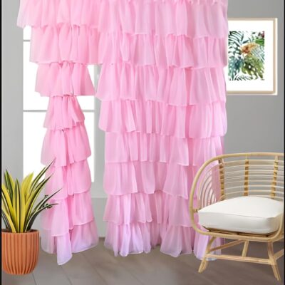 Boho Pink Crush Ruffle Curtain – Trendy 7 Feet Long Single Piece