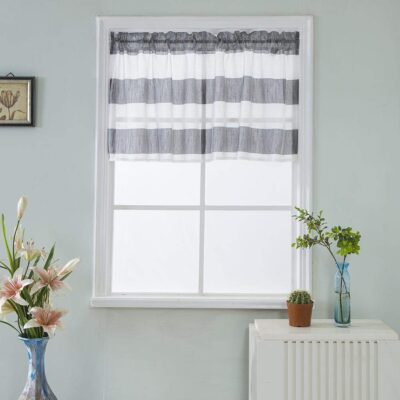 Boyouth Grey and White Rugby Stripe Valance for Small Windows 29×36-Inches