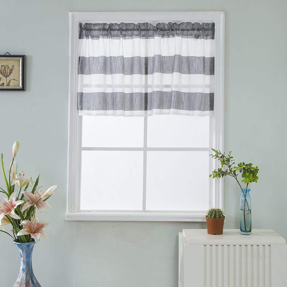 Stylish Boyouth Grey and White Rugby Stripe Valance for Small Windows