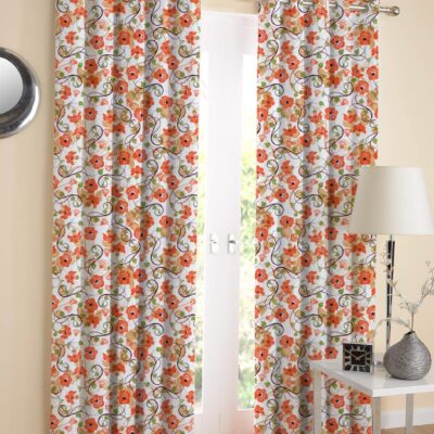 Brighten Your Home with AIRWILL Orange Floral Door Curtains – 4x7ft Pack of 2