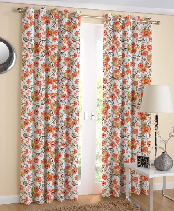 Brighten Your Home with AIRWILL Orange Floral Door Curtains - 4x7ft Pack of 2