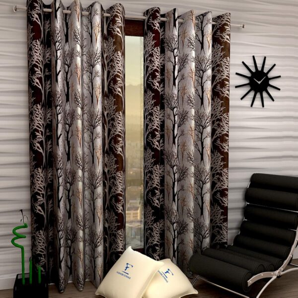 Brown Polyester Door Curtain Set - 7 Feet, Modern & Washable Design