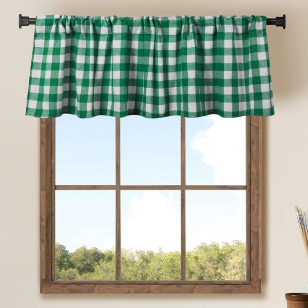 Buffalo Check Plaid Window Valances in Green and White for Farmhouse Decor