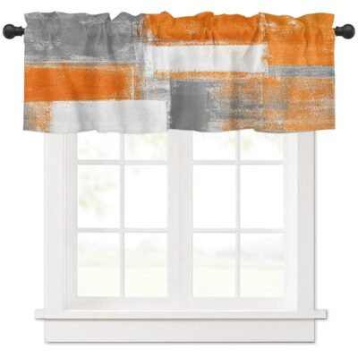 Burnt Orange and Grey Modern Valance Curtains for Stylish Kitchen Decor