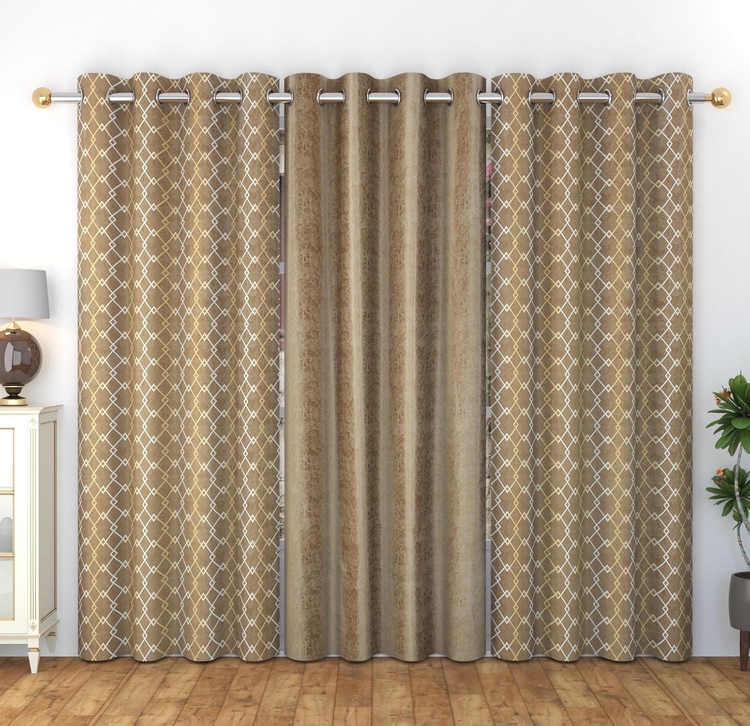 Stylish Check Pattern Door Curtains Set of 3 for Elegant Homes