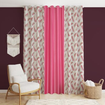 Chic Pink Polyester Feather Curtains Set for Living Room and Bedroom