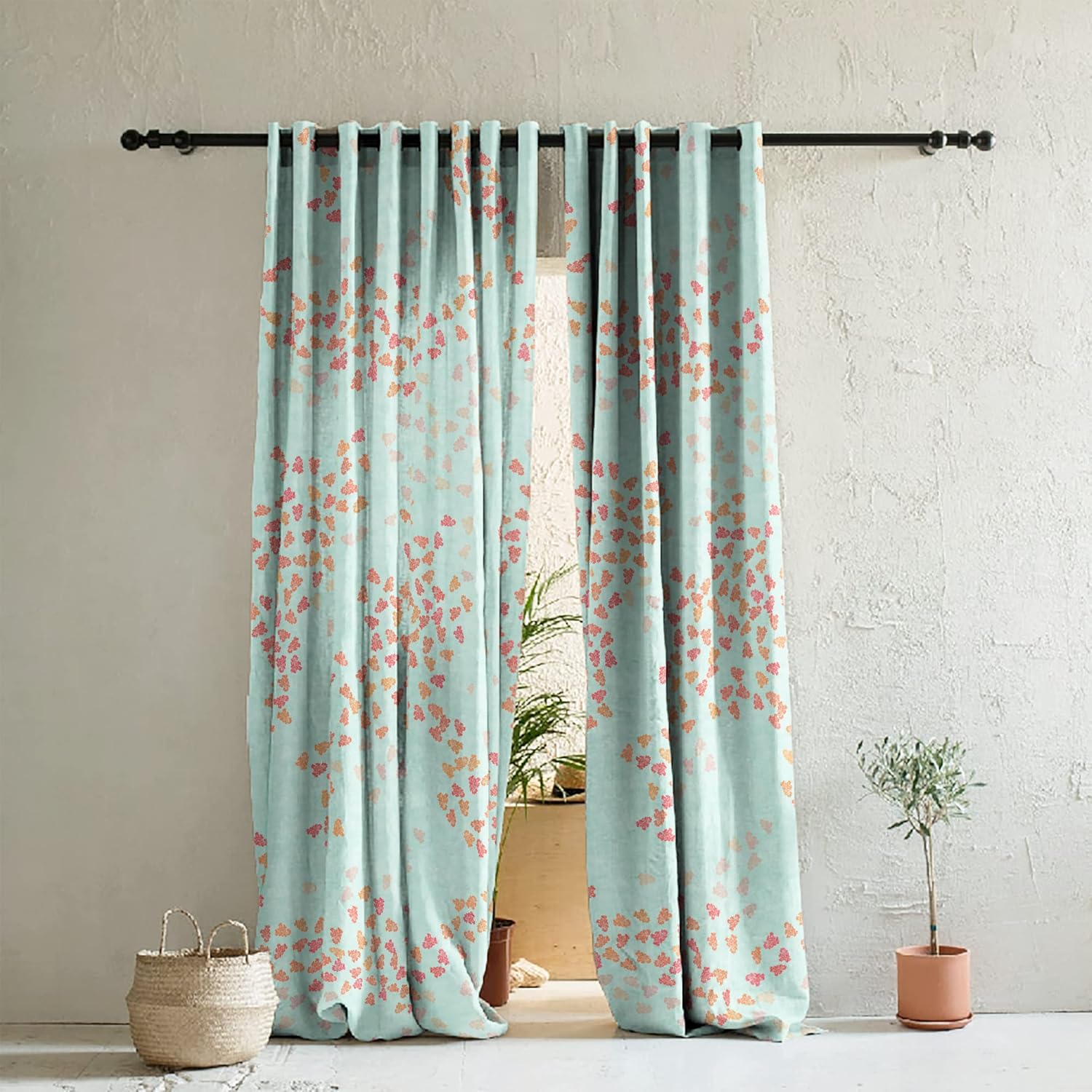 Transform Your Space with Coral Blue Geometric Room Darkening Curtains