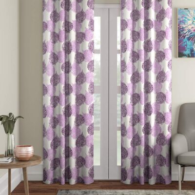 Cortina Purple 2 Piece Leaf Design Eyelet Curtains for Elegant Decor