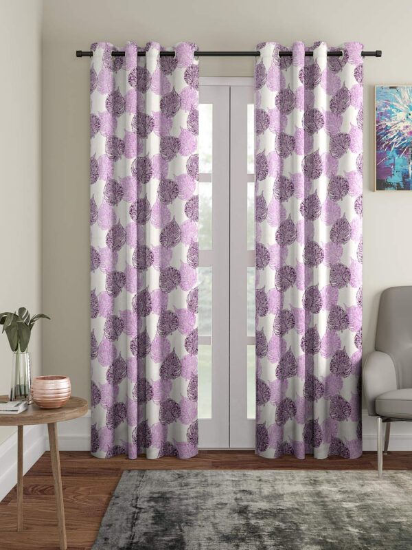 Cortina Purple 2 Piece Leaf Design Eyelet Curtains for Elegant Decor