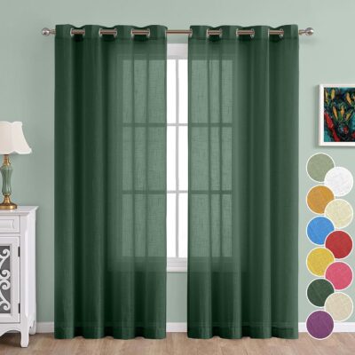 Cotton Linen Sea Green Door Curtains with Steel Eyelet Rings – 4.5 x 7 Feet