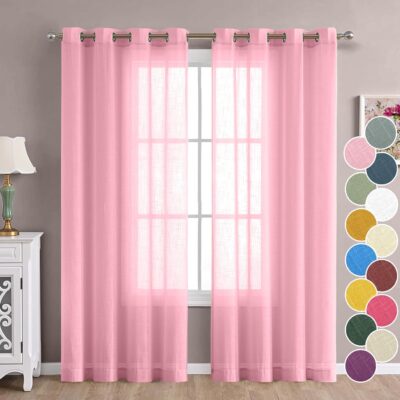 Cotton Linen Sheer Curtain Set in Baby Pink – 4.5 x 9 Feet