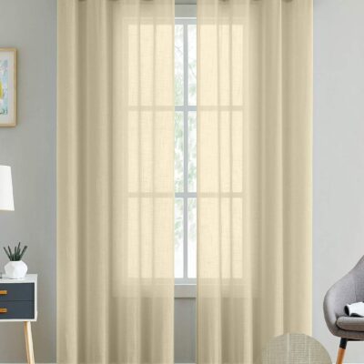 Cotton Linen Sheer Curtains Set for Elegant Home Decor in Butter Cream