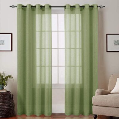 Cotton Linen Sheer Grommet Curtains Set – Sage Color, 4.5×7.5 Ft