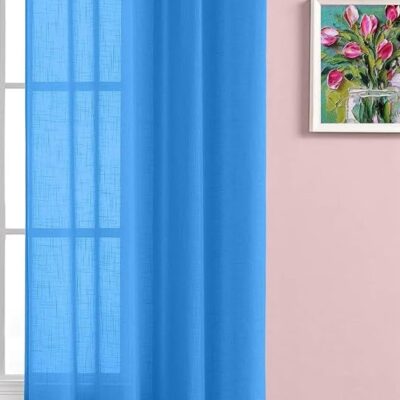 Cotton Linen Sheer Grommet Curtains in Carolina Blue – 4.5ft x 7ft