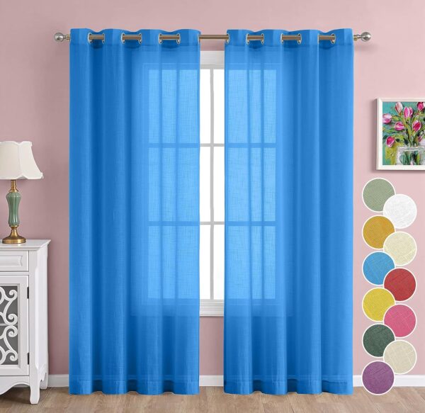 Cotton Linen Solid Door Curtain Set in Carolina Blue with Eyelet Rings