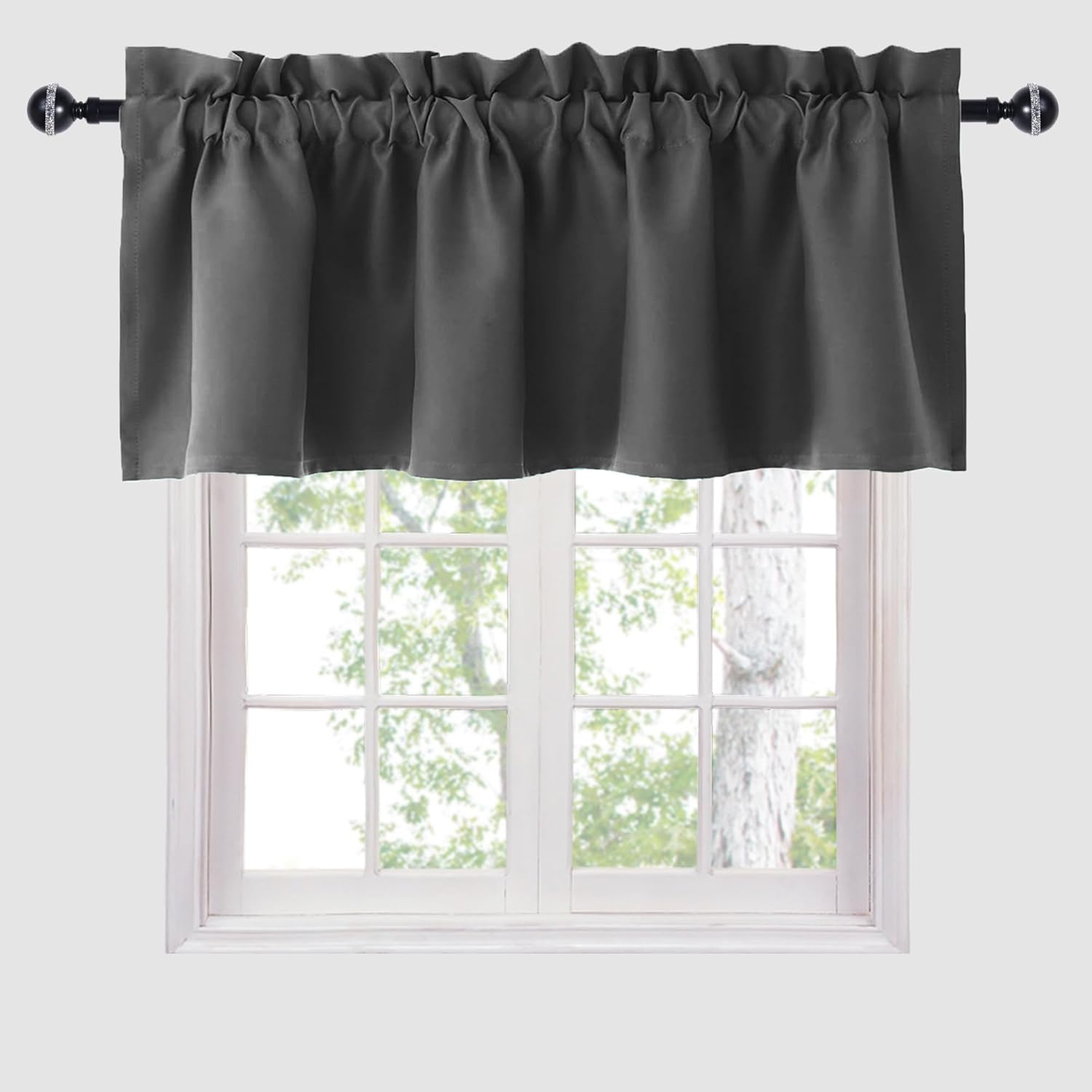 Dark Grey Hiasan Valance Curtains: Stylish Blackout Thermal Insulation for Kitchens